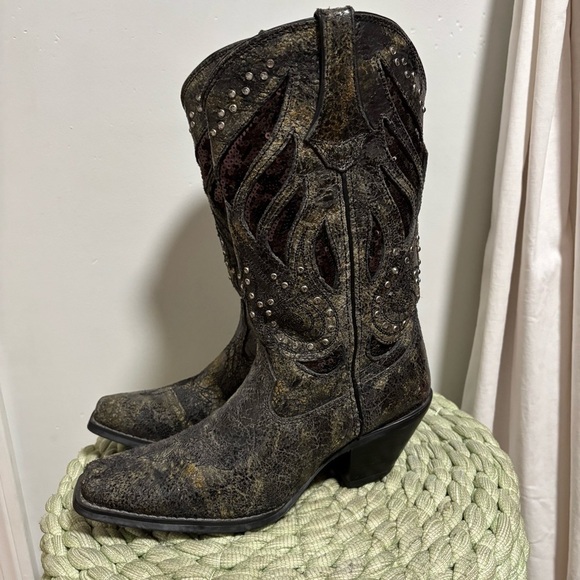 Durango Crush Bling Seqin Crackle Black Leather Boho Western Boots - Picture 1 of 11